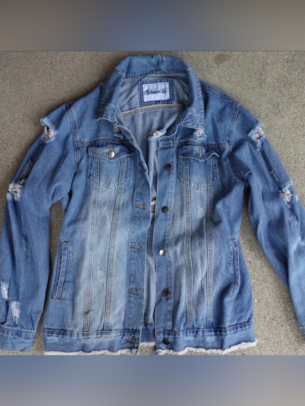 Between Us NYC Distressed Light Blue Denim Jacket